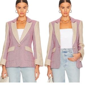 Cinq à Sept Lana Wool Colorblocked Herringbone Boucle  Fitted Blazer Size 6 NEW